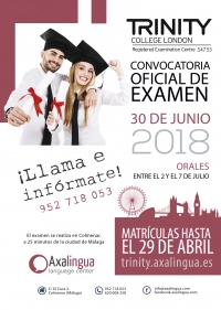 Cartel informativo de convocatoria oficial de examen Trinity